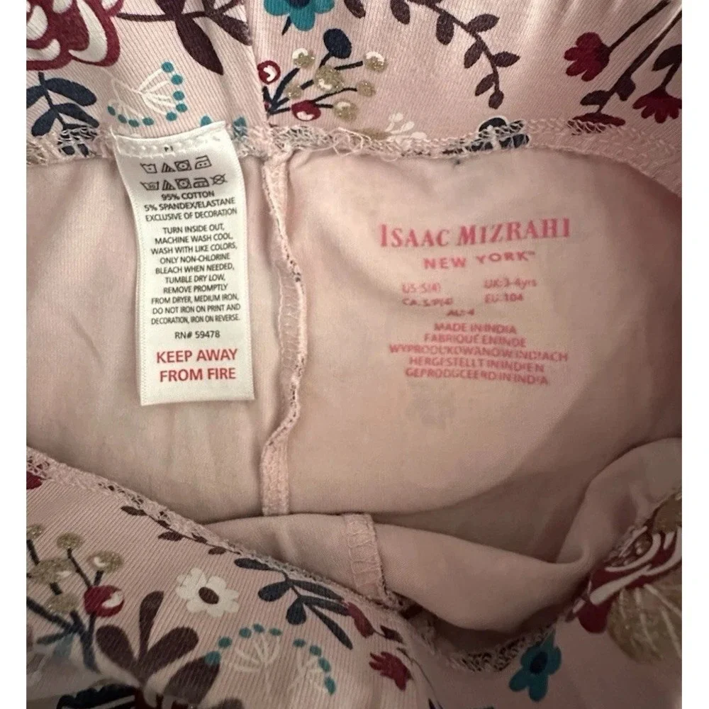 Isaac Mizrahi Girls‎ Leggings Size 4 Pink Floral Glitter Stretch Pants Kids